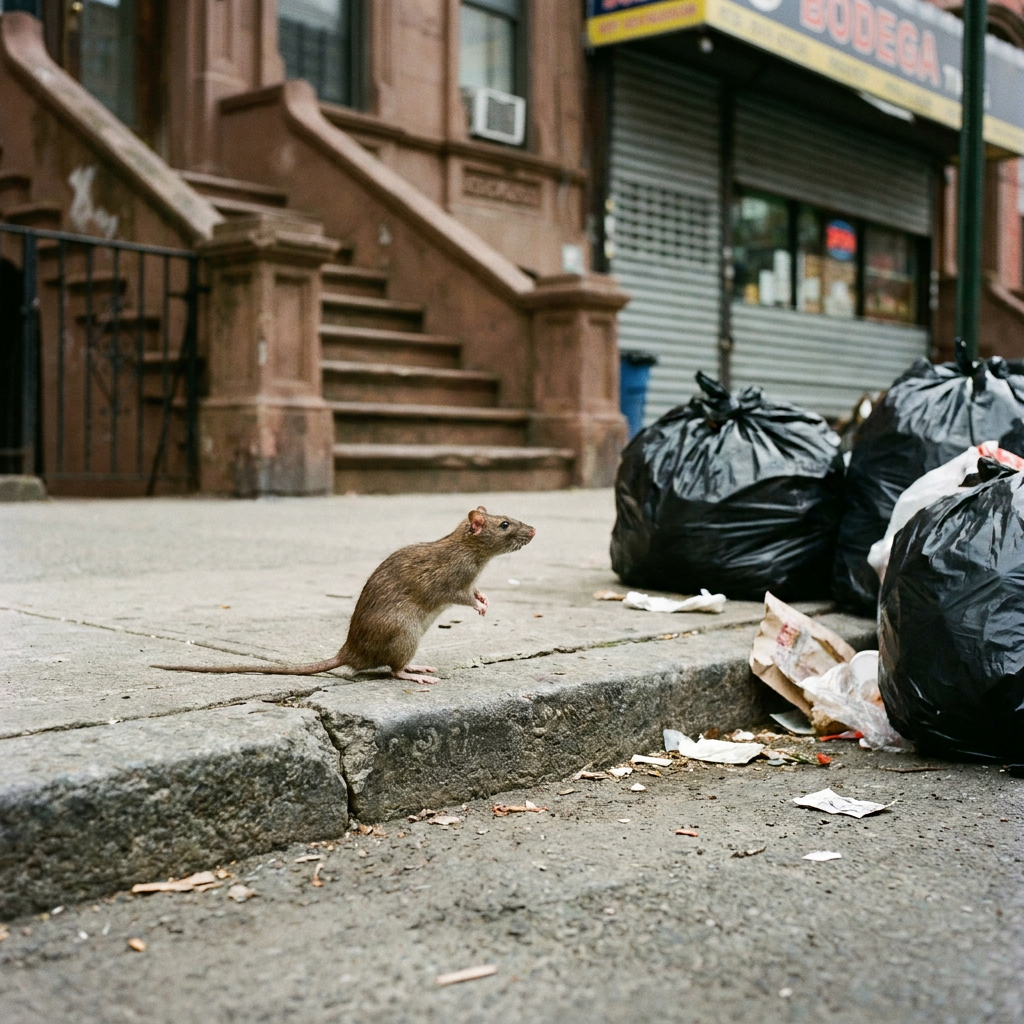 An NYC rat on a city street